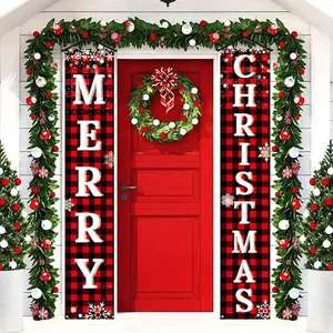 Christmas Themed Door Banner, 2 Counts/set Merry Christmas Door Hanging Banner, Outdoor & Indoor Decoration for Front Porch, Patio, Garage & Home