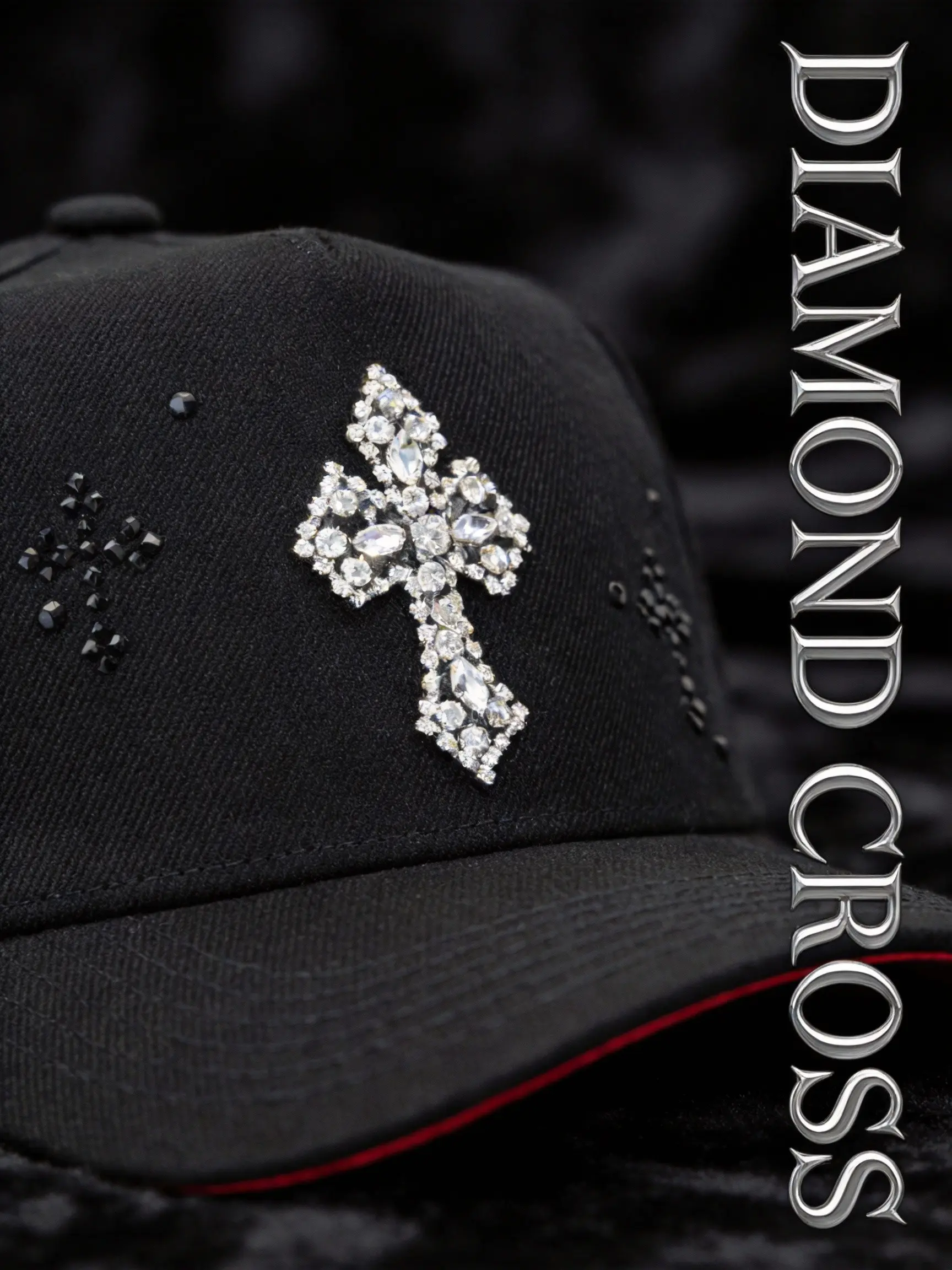 Rockstar Aesthetic Rhinestone Cross Hat | Black & Red Snapback | Iced ...