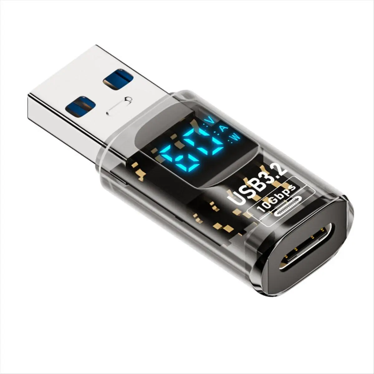 1PC Metal Plastic Digital Display USB 3.2 Adapter - 36-60W Fast Charger, 10Gbps Data Transfer, A-M to C-F Type-C Converter for Laptops (Single Unit)