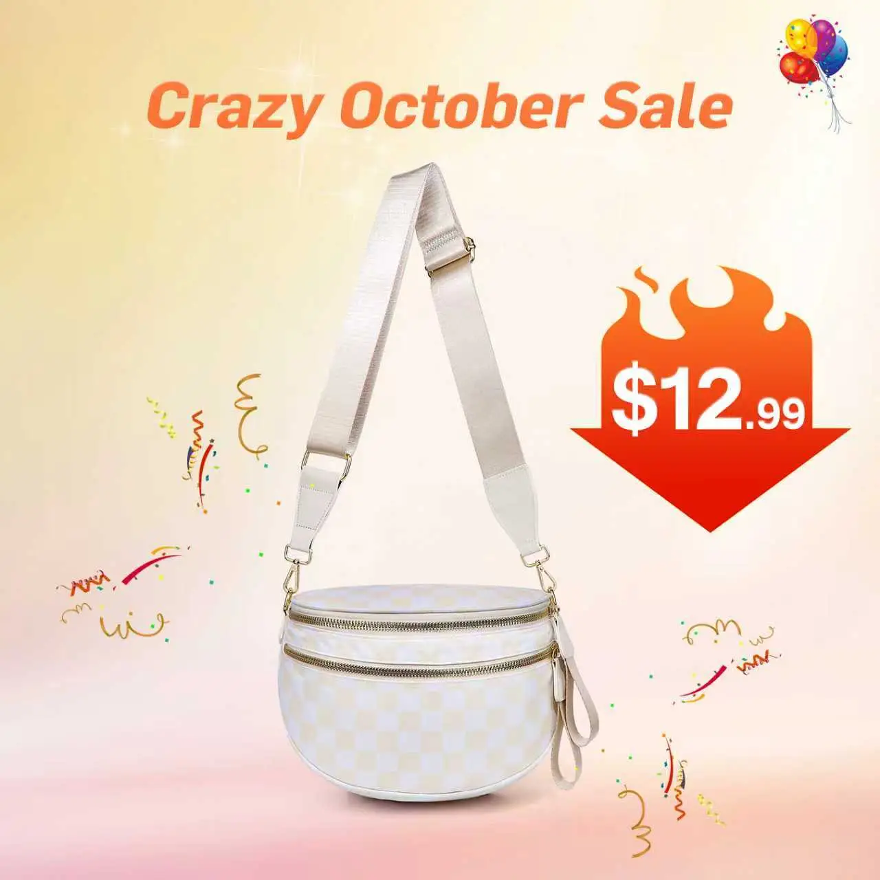 GAINSNS Black and White Checkered Nylon Bum Bag Plus Size Friendly Fanny Pack - new style Spacious Design for Essentials great gift belt bags crossbo