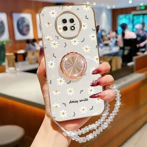 Redmi Note 9T Sunshine Healthy Daisy Plating Crystal Jewelry Strap Lanyard Phone Holder Case with Durable Cover Compatible with For Xiaomi Redmi Note 9T