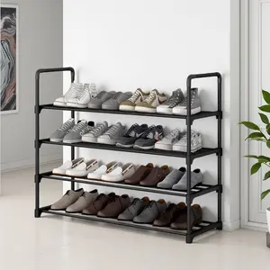 4 Tier Metal Stackable Organizer Storage Shelf Shoe Rack Hold 16 Pairs for Closet Entryway Bedroom, Black Deals For You Days