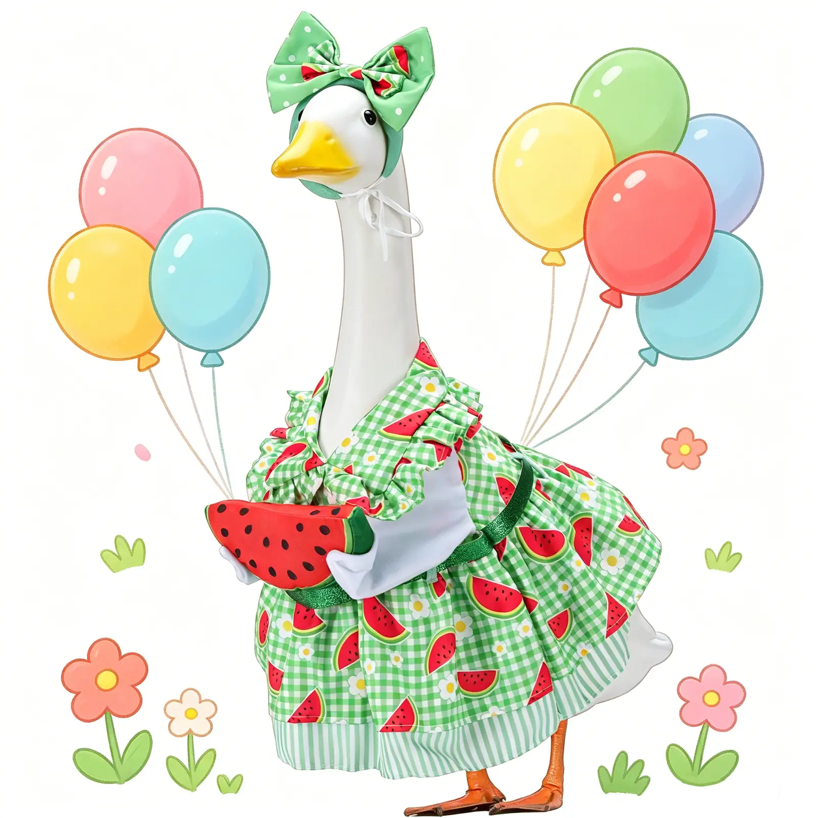 23 Inch Goose Outfit Summer Lawn Statue Watermelon  Cute Watermelon Goose  Costume Clothes for Plastic Cement Porch Duck Sculpture, Spring Patio Yard Party Decorations
