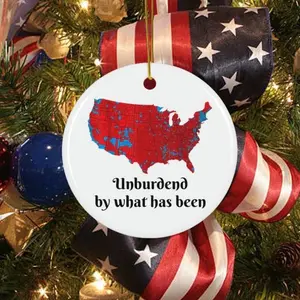 2024 Election Map Ceramic Ornament Unburdened by What Has Been, Humorous Trump Celebration Keepsake, Red Wave Ornament
