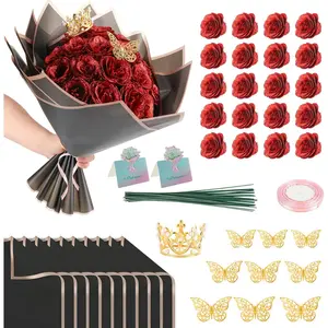 TRAIL RECKONING Glitter Roses Bouquet, 24 Roses DIY  Glitter  Bouquet, Everlasting Shiny Artificial Red Rose Bouquet for Mothers Day Gifts, Anniversary, Engagement, Wedding (Red)