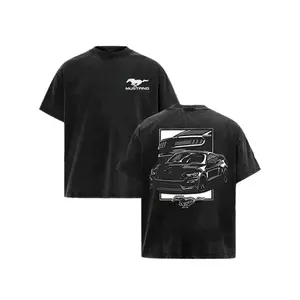 Vintage American Muscle Car Graphic Cotton T-Shirt Acid Wash Mineral Black Retro Racing Streetwear Oversized Short Sleeve Tee Men Casual Hip Hop Multiple Colors