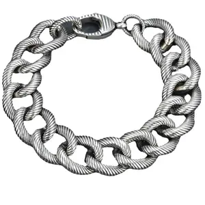 925 Sterling Silver Cuban Link Bracelet for Men Oxidized Heavy Chunky Curb Chain Bracelet Twisted Rope Textured Punk Gothic Wristband Gift for Him