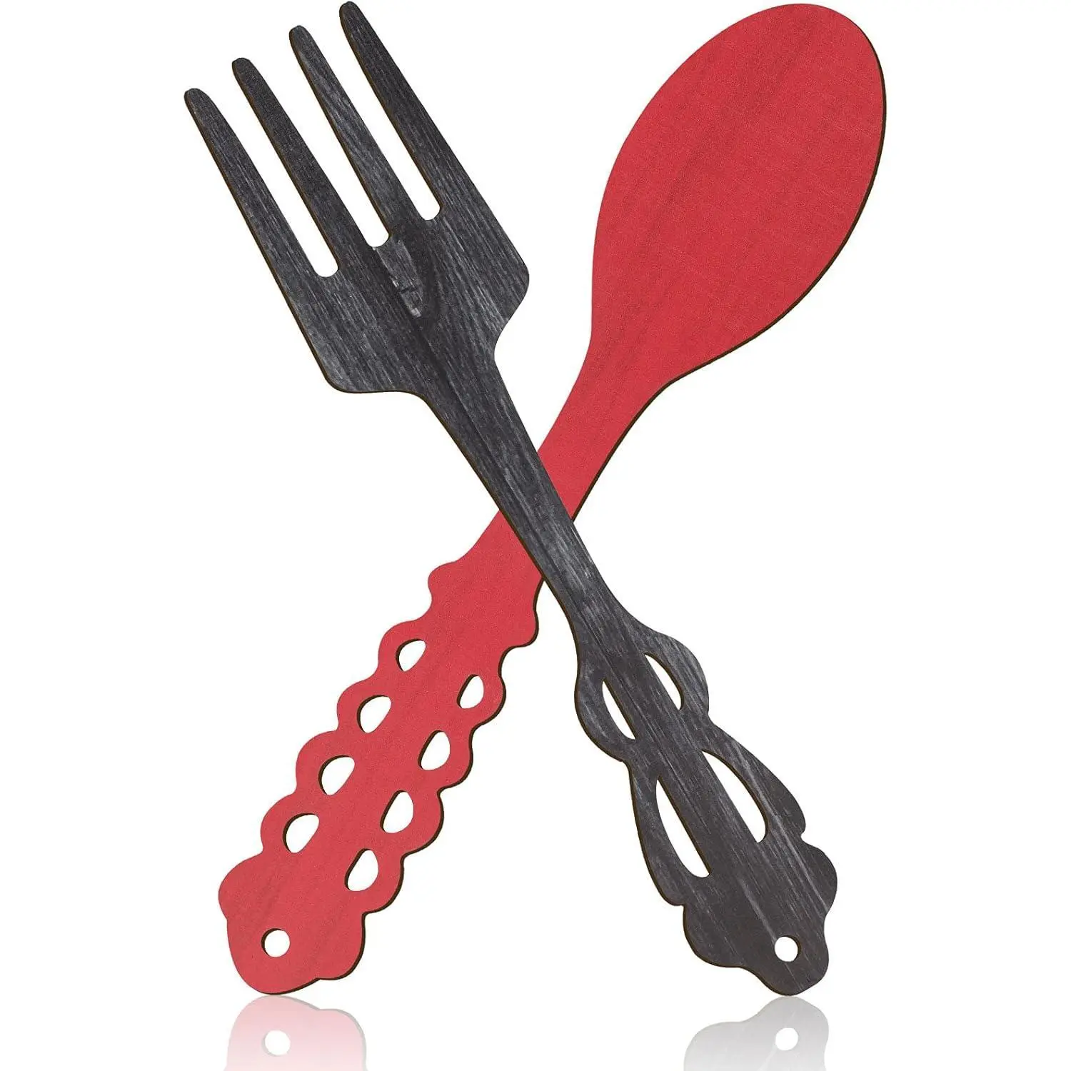 2 Pieces Large Fork and Spoon Wall Decor Wooden Spoon Shaped Wall Sign Fork Shaped Hanging Sign Farmhouse Kitchen Wall Decors for Home Kitchen Dining