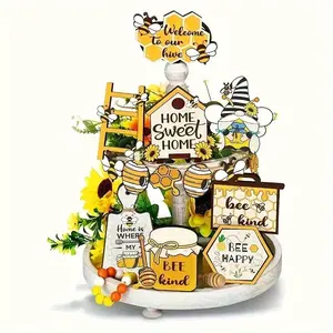 Bee Themed Honeycomb Tiered Tray Decoration, 14pcs/set Honeycomb Ornament, Home Decor for Living Room Office, without Tray
