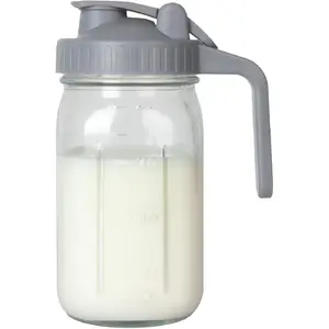 Breast Milk Pitcher 32oz Glass Pitcher with Lid, Formula Pitcher Leakproof Drip-Free Spout, Wide Mouth Mason Jar Pitcher for Easy Pouring, Dishwasher Safe Breastmilk Storage Pitcher