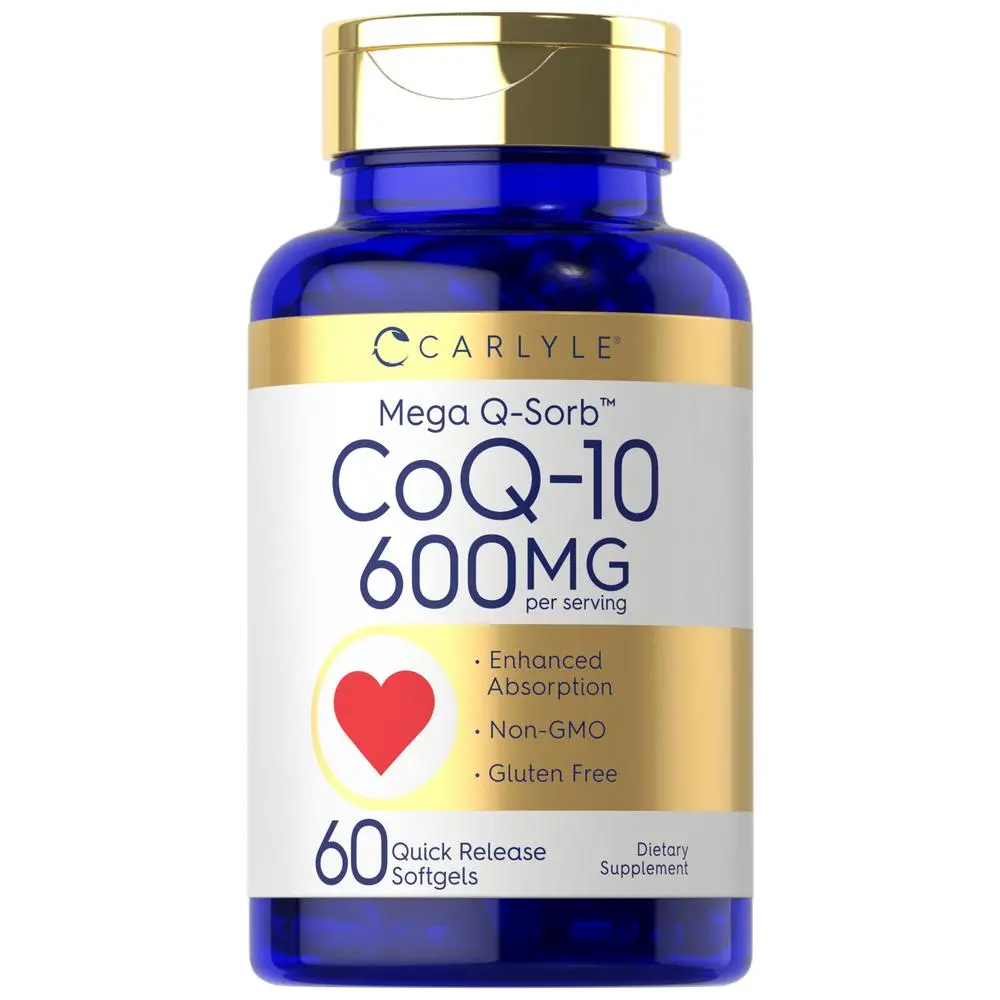 Carlyle CoQ10 600 mg | 60 Softgels | Mega Q-Sorb Coenzyme Q-10 | with Black Pepper Extract | Non-GMO, Gluten Free Supplement Carlyle CoQ10 600 mg | 60 Softgels | Mega Q-Sorb Coenzyme Q-10 | with Black Pepper Extract | Non-GMO, Gluten Free Supplement