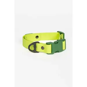 Mossy Pine Waterproof Dog Collar - Deep Green & Yellow Dual-Tone Design with Quick Release Buckle & Reinforced D-Ring for Adventure Ready Walks
