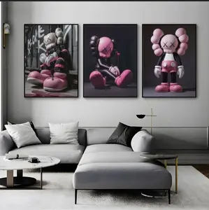 Set of 3 Kaws Pink & Black Art pieces canvas wall home decor Portrait Gallery
