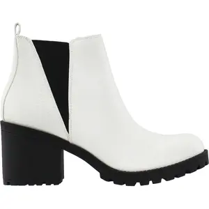 Dirty Laundry Womens Lisbon Croc Pull On Platform Round Toe Chelsea Casual Boots Ankle Mid Heel 2-3" - White