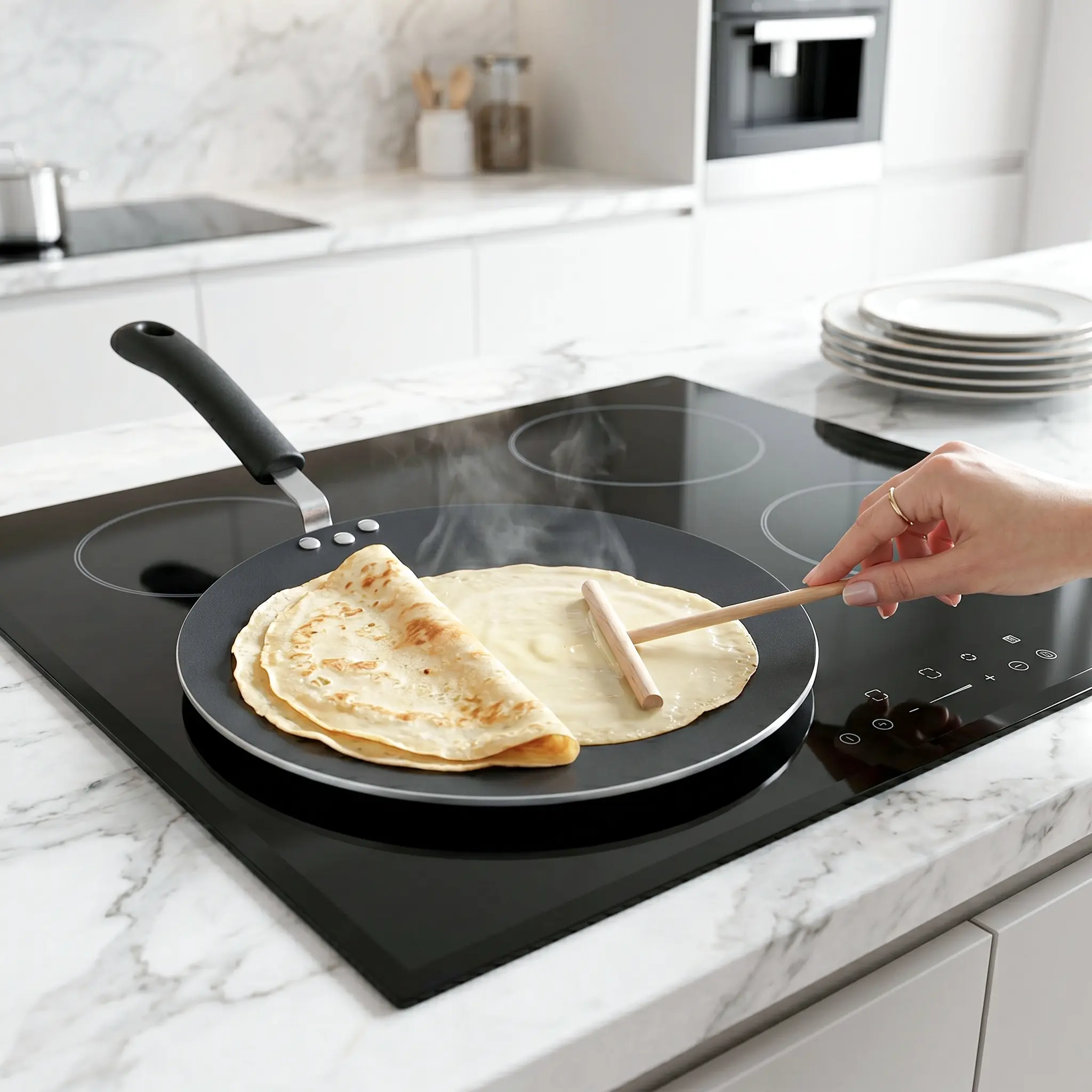 Kitchen King HEAVY Concave 12-Inch Nonstick Induction Tawa Pan, Flat Griddle Skillet for Roti, Dosa, Chapati, Tortillas, Crepes & Pancakes, Durable Stovetop Cookware