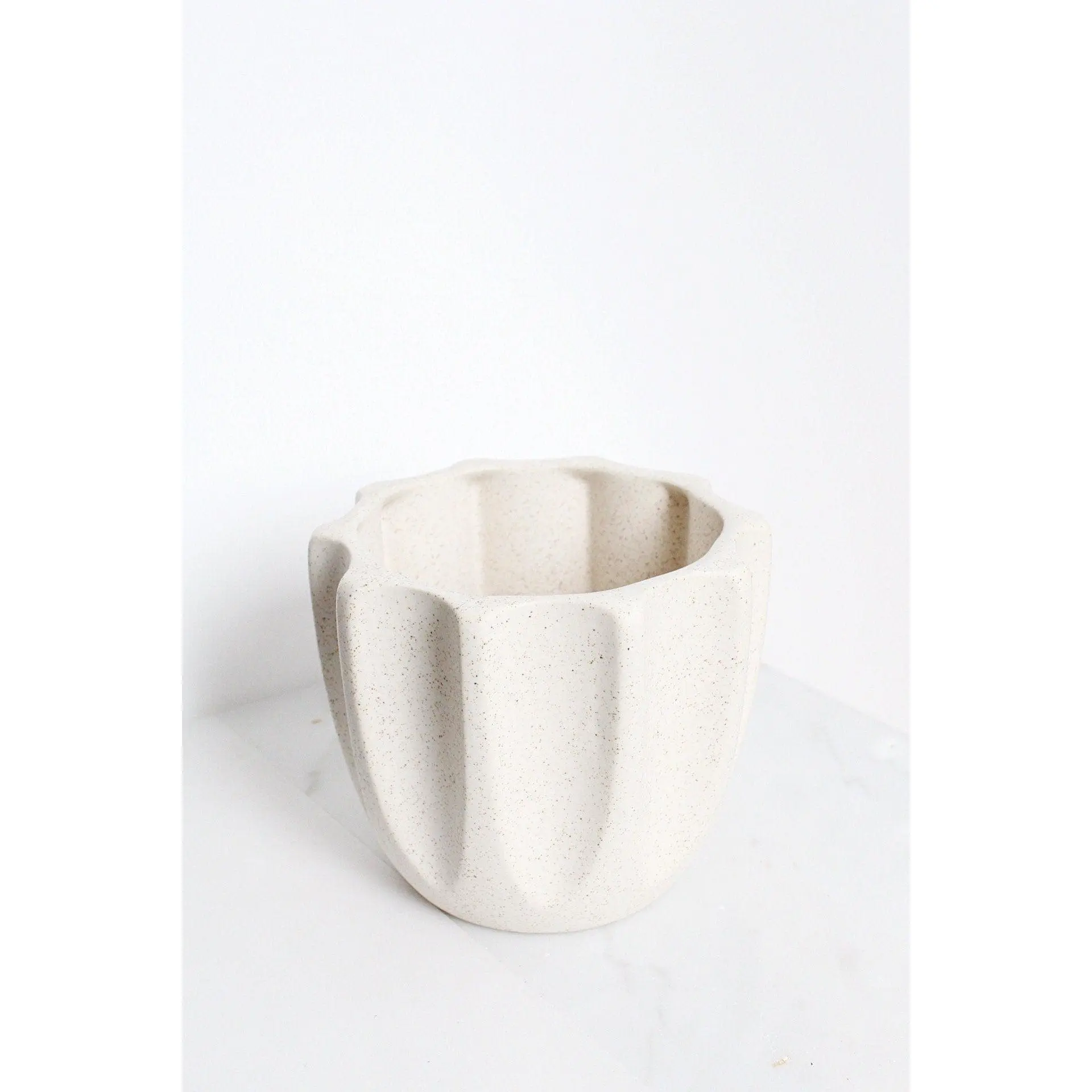 Neutral Fluted Pot - Beige Ceramic Planter