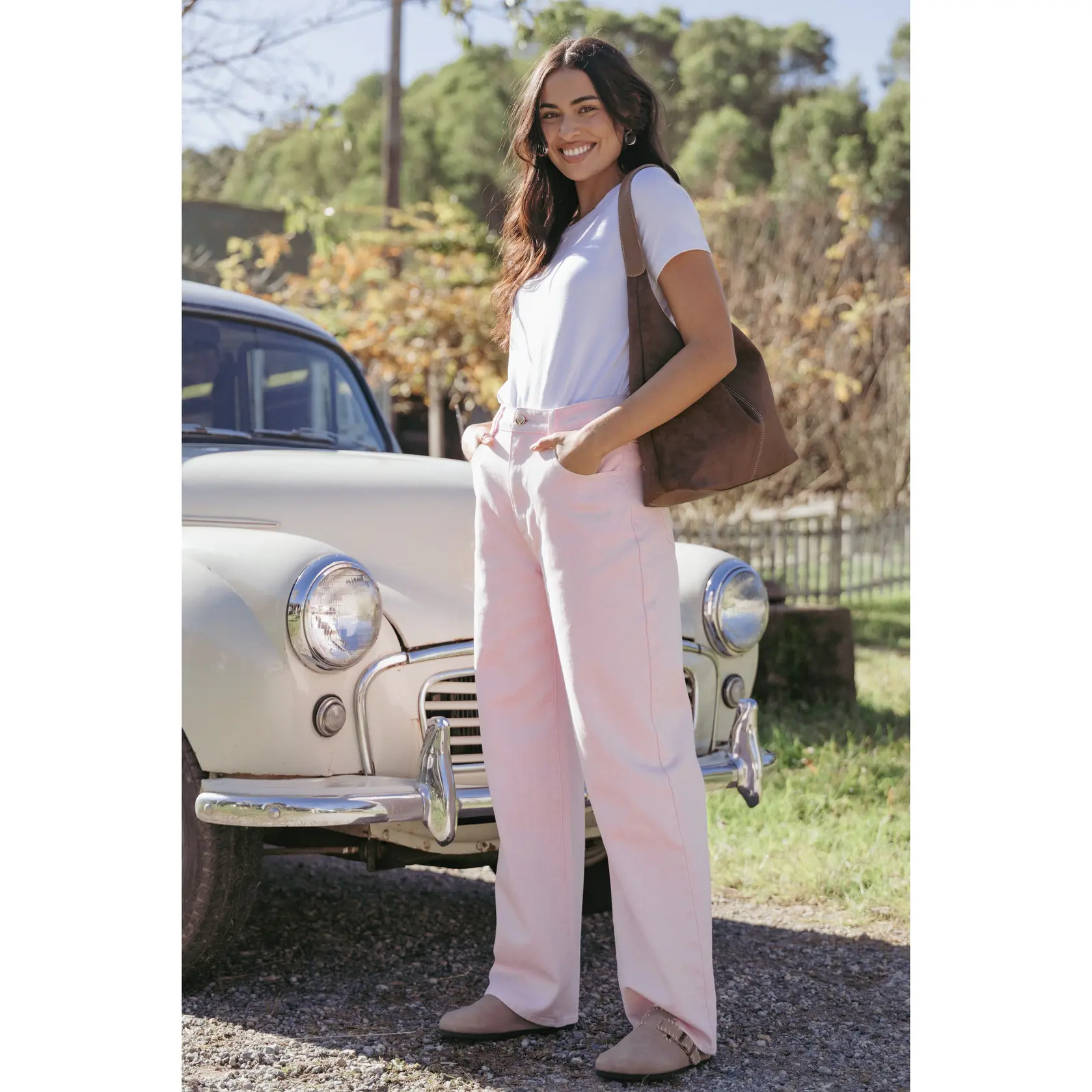Ailis Wide Leg Jean - Dusty Pink