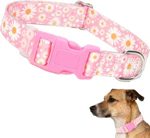 Girl Dog Collars Small Dogs Female Dog Collars with Pink Daisy Flowers Adjustable Comfy Soft Pet Collar with Safety Buckle Small Medium Large Dogs Daisy S