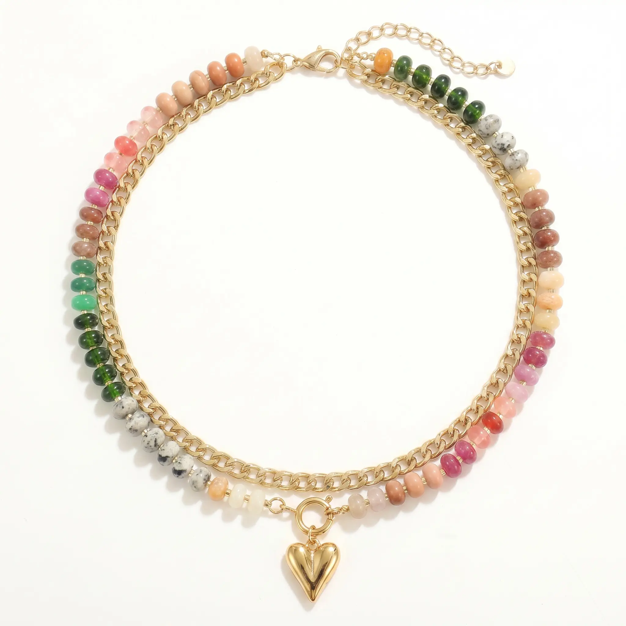 Dopamine-enhanced colored beaded double-layer necklace, heart-shaped pendant chain, clavicle chain, unique stacked heart pendant, women's jewelry gift., Jewelry For Women, Accessories For Women