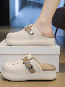 Japanese Style Simple Solid Color Sandals, High-Quality Durable Design, Summer Women's Streetwear Outdoor Slippers, Casual PU Leather Eva Sole