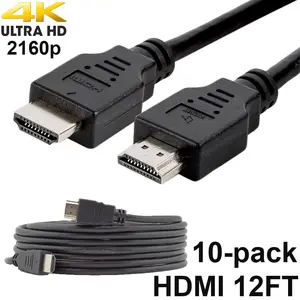 Pack of 10 Digital High-Speed 1.4 HDMI Cables 4K/30Hz 10.2Gbps PVC 2160p Black Cord Universal Wire by SatelliteSale 12 feet