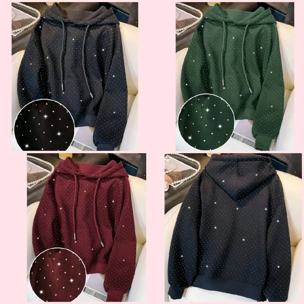 Rhinestone Embellished Women's Regular Hooded Long Sleeve Sweatshirt, Autumn/Winter Pullover Fall. Note the style difference