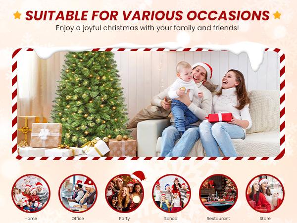 SHareconn 6.5 FT Pre-Lit Hinged Christmas Tree with Warm White & RGB Lights PE+PVC Branch Tips Ideal Xmas Decoration Eco-Friendly Durable LED Lantern Ornaments