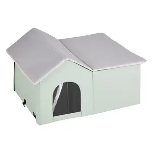 VEVOR Heated Cat House Foldable Kitty Shelter with Heated Pad Green Large