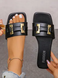 Women's Casual Square Toe Slippers, Sandal, Patchwork Slides, Soft Insole for Maximum Comfort, Indoor and Outdoor Use, Multiple Fashion Colors Available