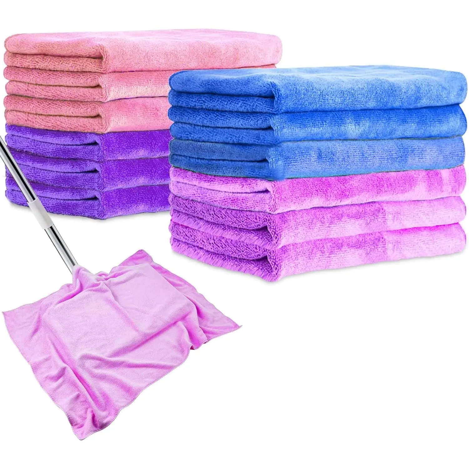 12 count  Microfiber Cleaning Cloth, 20" x 30" Washable Reusable Large Floor Cloth Rags, Microfiber Towels for Mop Cleaning Office Bathrooms Housekeeping (Purple, Blue, Pink)