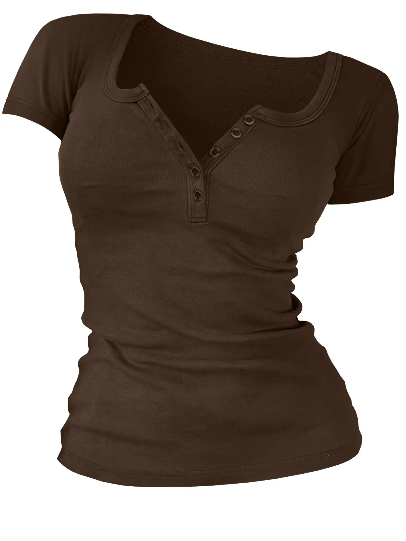 Women's Solid Color Button V-Neck Tee, Casual Short-Sleeve T-Shirt Top for Summer Daily Wear, Ladies Clothes Women's Solid Color Button V-Neck Tee, Casual Short-Sleeve T-Shirt Top for Summer Daily Wear, Ladies Clothes