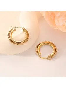 Stainless Steel Twisted Rope Hoop Earrings, Gold Plated Double Layer Huggie Hoops for Women
