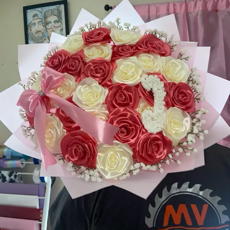 Handmade Satin Ribbon Rose Bouquet | Custom Colors | Graduation, Birthday, Anniversary Gift