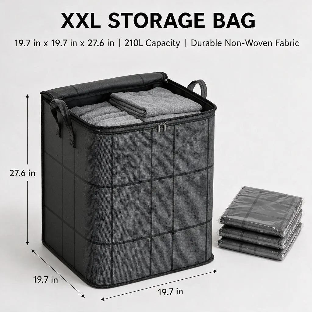 Spacious Moving Storage Bin, Zippered Organizer for Quilts, Bedding & Sweaters, Large Capacity Fabric Bag for Moving Day, Closet & Bedroom Use