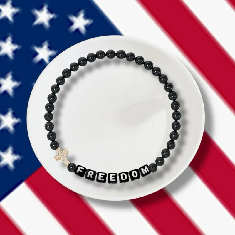 Freedom and Faith Bracelet - custom Bead Word Bracelets - Unisex - Trendy - Cross Bracelet