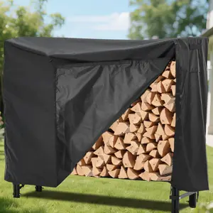 4FT Firewood Rack with Cover Log Rack Heavy Duty Steel Log Holder for Outdoor/Indoor Use Waterproof Storage for Patio, Fireplace & Backyard Ventilated Design Hold Easy Assembly