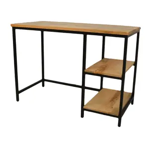 HomeRoots 42 in. Natural & Black Solid Wood-Metal Desk, Multi-Functional Piece for Office Work & Student Learning, Student Learning Desk