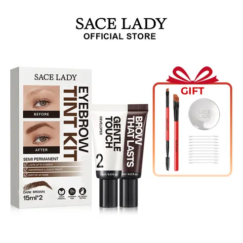 SACE LADY Vegan Eyebrow Tint Kit - Ammonia-Free Eyebrow Tinted Cream, Waterproof, Long-Lasting, Sweat-Proof, Precise Fill, Mix & Apply, Color Correction, Natural Look, At-Home Brows, 36 Months Shelf Life, Adult Makeup for All Skin Types
