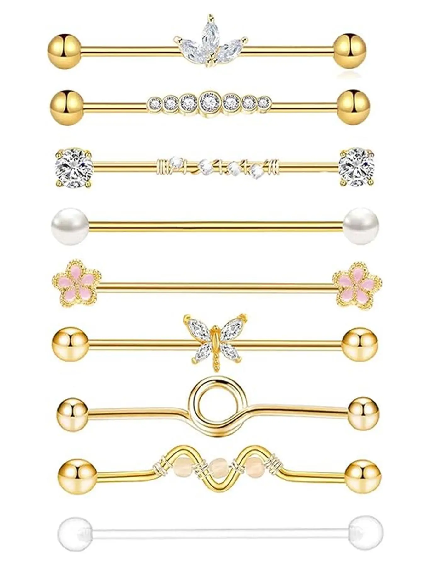 Punk Style Stainless Steel Industrial Barbell Earrings Set, Fashionable Body Piercing Jewelry for Women & Men, Trendy All-match & Exquisite Jewelry for Birthday Gift, Nose Ring Jewelry, Chic Body Jewelry