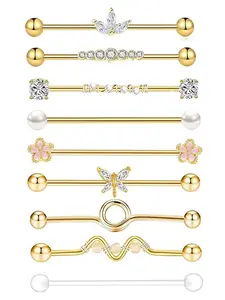 Punk Style Stainless Steel Industrial Barbell Earrings Set, Fashionable Body Piercing Jewelry for Women & Men, Trendy All-match & Exquisite Jewelry for Birthday Gift, Nose Ring Jewelry