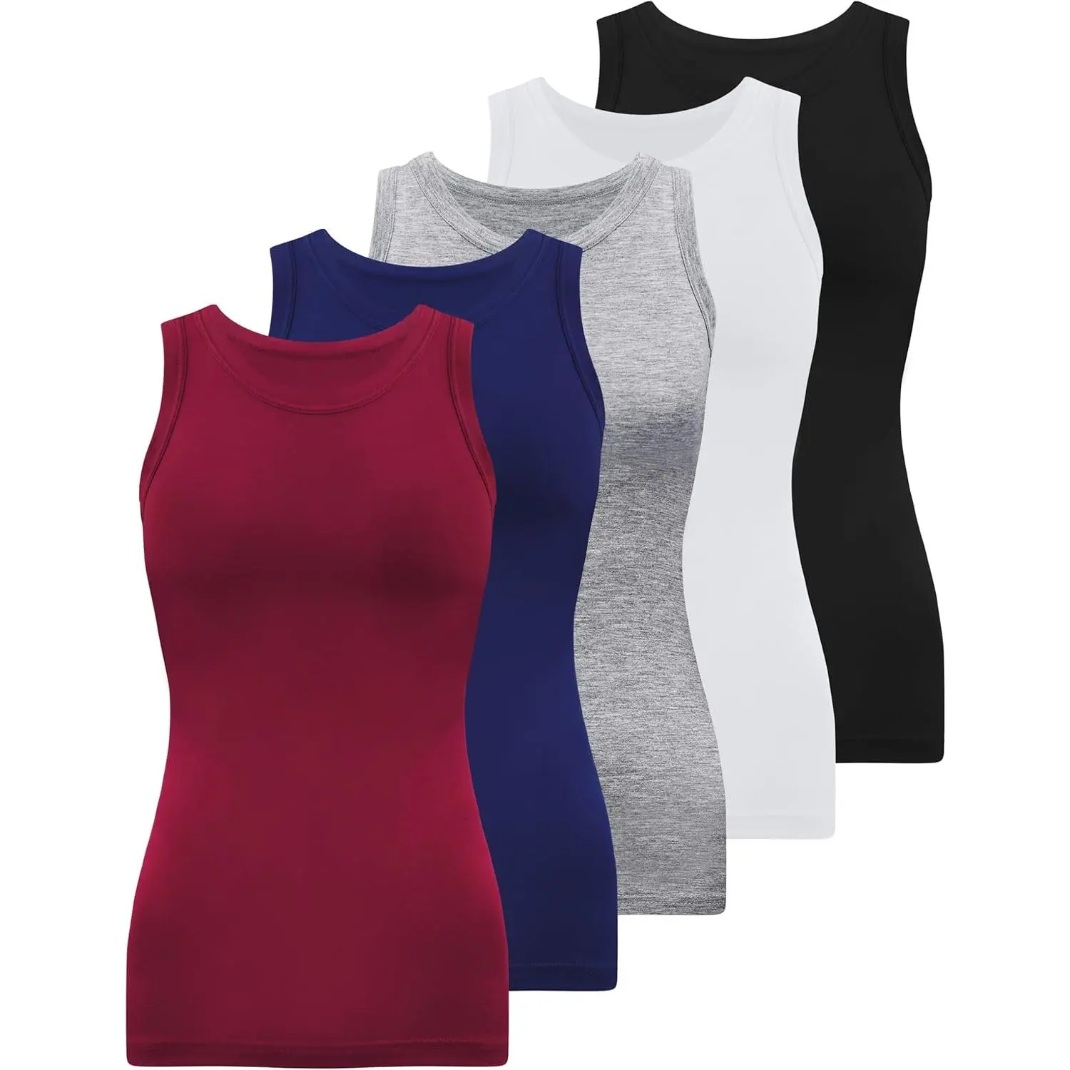 5 Pack Womens Crewneck Tank Tops High Neck Tank Tops Sleeveless Slim Fit Basic Tanks Top Ladies Undershirts Womenswear Pieces Black Casual