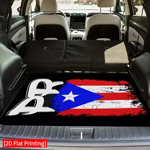 [2D Flat Printing] 1 piece Puerto Rican flag pattern crystal velvet car trunk pad, durable non-slip, keep the car clean, can be used as outdoor picnic mat, Puerto Rican flag car interior accessories, 2D flat