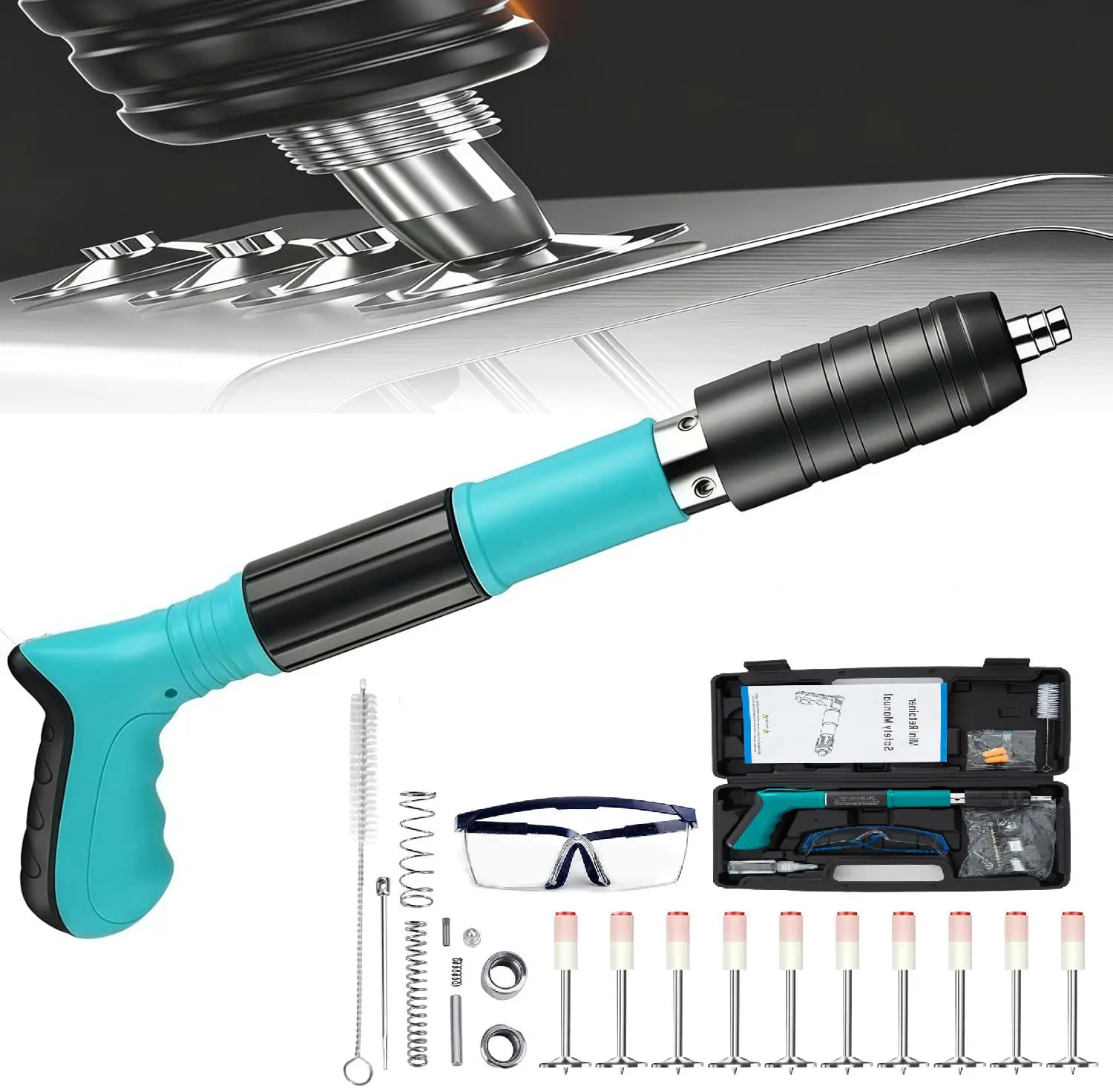 Manual Mini Steel Nail Gun Kit With Nailers Adjustable Speed Fastening Tool Portable Handheld Concrete Nailer Gun for Drywall, Steel, Woodworking & DIY Projects,With 100PCS Nails