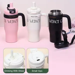100% Leakproof Insulated Tumbler with Lid and Straw | Tumbler with Handle and Straw | Stainless Steel Water Bottle | Cup Holder Friendly Base  Coffee Large Capacity Car Cup Holder Water Bottle  Leak-Proof Insulated Water Bottle Portable Handheld Straw Cup