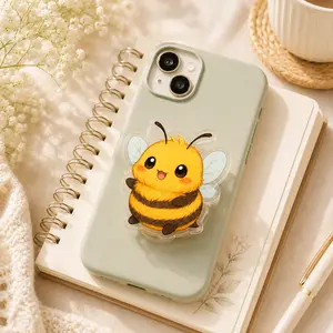 Cute Bee 2D Phone Grip - Acrylic Phone Holder & Stand - Kpop Inspired Purple Aesthetic Gift for Fangirls