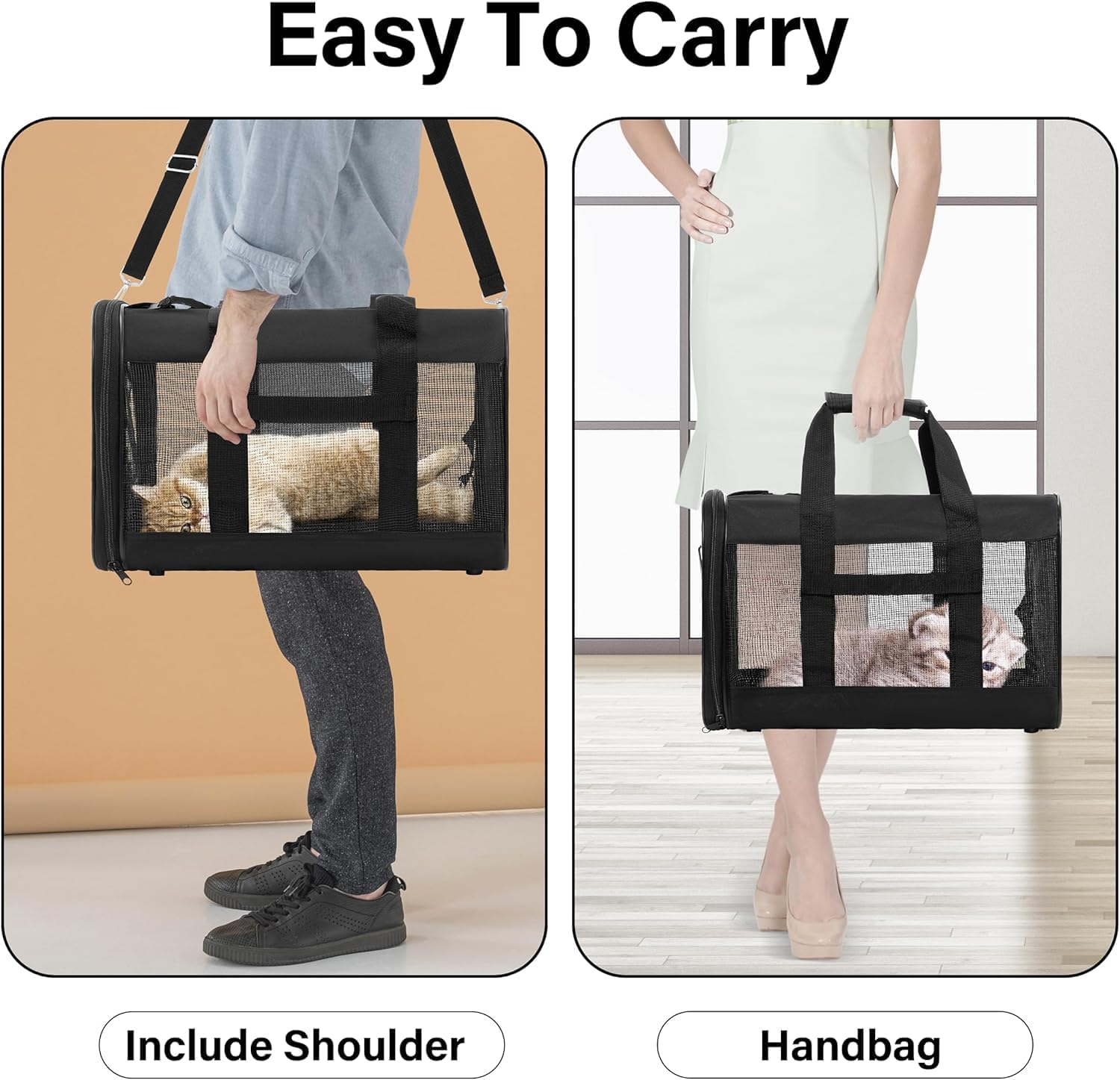 17" x 12" x 12"17 lbs, Breathable Portable Soft-Sided Carrier for Cats & Dogs, Travel Pet Bag for Car & Vet VisitsBlack