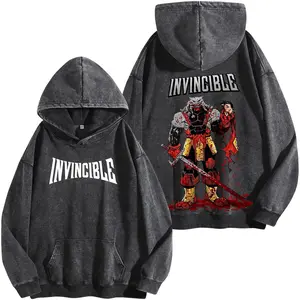 Battle Beast Invincible Graphic Washed Hoodie, Savage Warrior Comic Tee, Oversized Streetwear Shirt, Superhero Fan Apparel