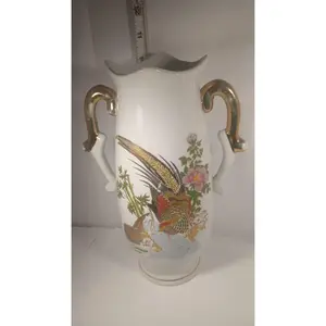 Vintage Pheasant Vase 10” Tall White w Beautiful Gold Trim, Japanese Vase, Birds by White – Collectibles:Decorative Collectibles:Vases