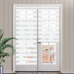 Cordless Zebra Blinds for Window, French Door Blinds Free-Stop Roller Window Shades with Valance 22" W x 90" H, Light Filtering Window Treatment Sheer Blinds & Shades Easy to Install, White