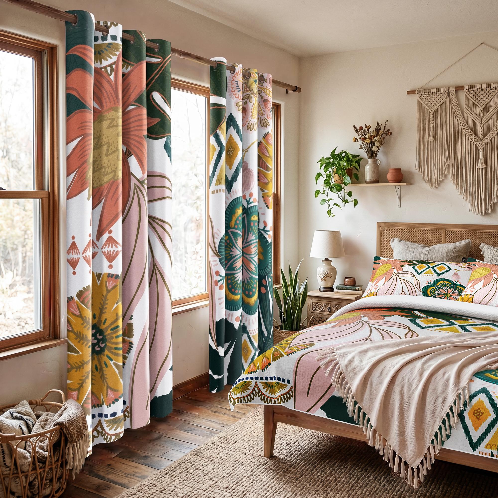 Tyrot Boho Floral 100% Blackout Privacy Grommet Curtains - 2 Panels, Mid-Century Patterned Colorful Drapes, Thermal Insulated Window Treatments, Funky Home Decor for Bedroom, Blackout Curtains, Curtains For Bedroom Tyrot Boho Floral 100% Blackout Privacy Grommet Curtains - 2 Panels, Mid-Century Patterned Colorful Drapes, Thermal Insulated Window Treatments, Funky Home Decor for Bedroom, Blackout Curtains, Curtains For Bedroom
